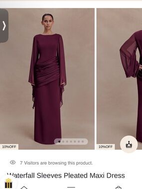 Elegant Plum Maxi Dress with Waterfall Chiffon Sleeves